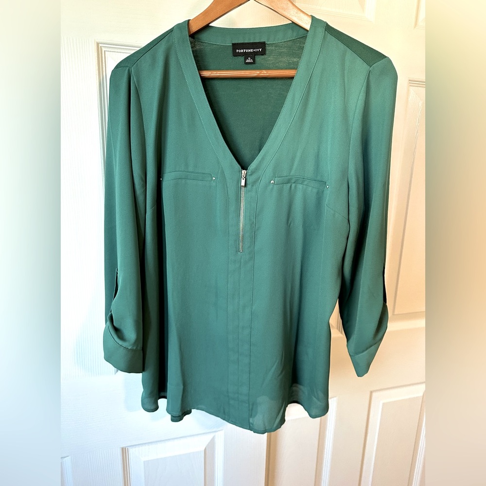 Green / Teal Fortune & Ivy Blouse — XL